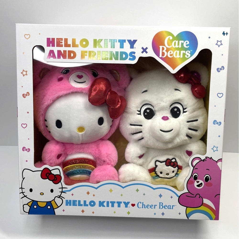 Care Bears Hello Kitty and Cheer Bear 10" Plush Set of 2 Bears